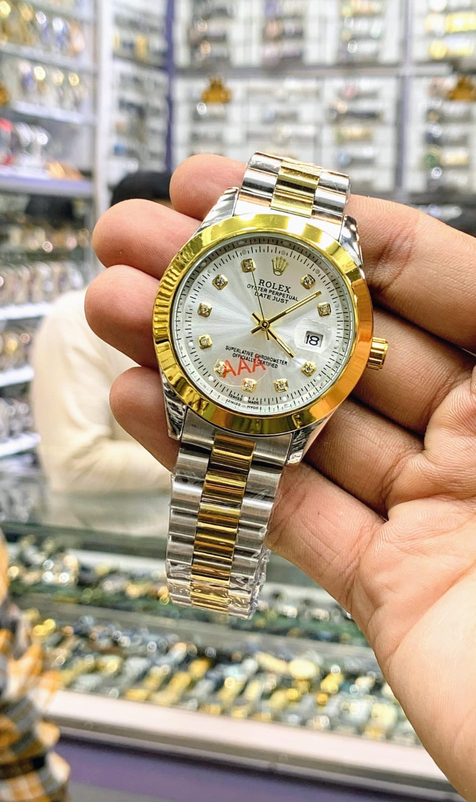 Men's Rolex Oyster Watch Two-Tone Stainless Steel Strap Silver Dial Crown Business and Formal (100% Original)