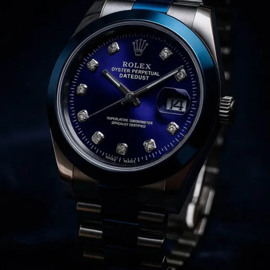 Rolex Style Blue Dial Men’s Watch – Luxury Day Date Stainless Steel Wrist Watch