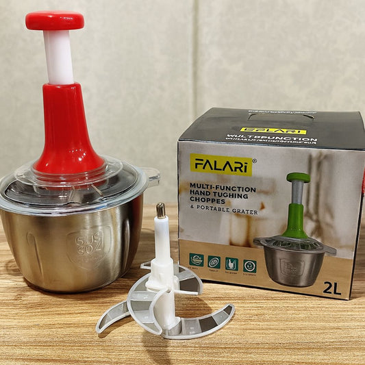 Premium Quality Meat and Vegetable Push Chopper with Stainless Steel Bowl (Box Packing)